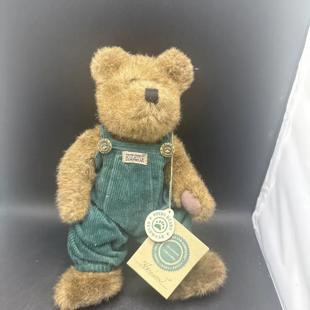 Vintage Boyds Bears Harrison Plush J.B. Bean Green BearWear Overalls Hang Tag